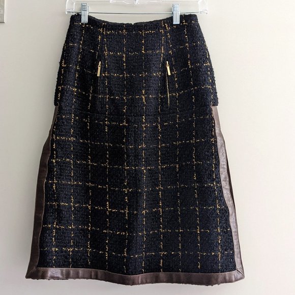 CHANEL Dresses & Skirts - Chanel Skirt Black+Gold Fantasy Tweed Lambskin Trimmed Logo Side + Pocket Zipper